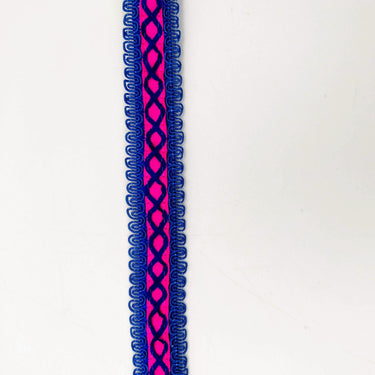Fuchsia Pink Cotton Fabric Lace Trim with Royal Blue Thread Embroidery, Trim By 3 Yards, Craft Decorative Ribbon
